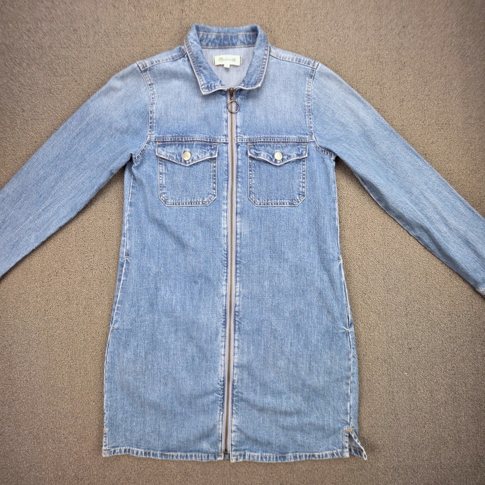 Madewell Zip-Front Denim Mini Dress Womens Blue Utility O-Ring XS - Picture 2 of 7